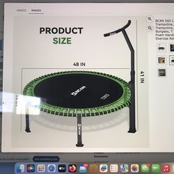 Bcan Mini Trampoline 48” with green and black Bungees. Includes T-bar