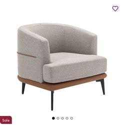 2 Chairs, Modern Two-tone Barrel Chair, Linen Upholstered Round Armchair for Living Room Fabric Sofa Side Chair Lounge Chairs Accent Chair