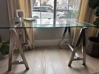 Modern Glass & Chrome Desk / Console Table