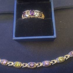 Multi Gemstone Ring & Bracelet Set