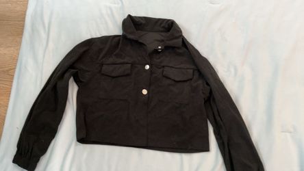 Black Cropped Button-Up Jacket