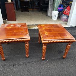 Two Solid Wood End Tables 