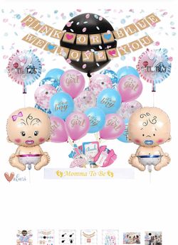 Baby Gender Reveal Party Supplies Kit For Baby Boy Or Girl · Gender Reveal Decorations Include Jumbo Confetti Balloon, Pink Blue and Champagne Gold C