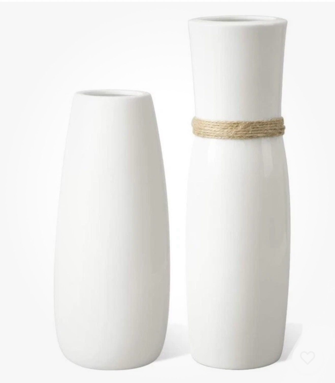 Set of 2 White Ceramic Flower Vases Rope Design