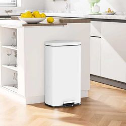 30L Step Trash Can, Stainless Steel Garbage Bin, Soft-Close Rubbish Bin with Removable Plastic Inner Bucket, Fingerprint-Proof