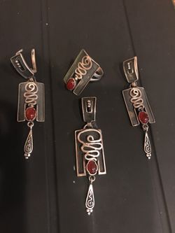Very nice set Armenian sterling silver earrings ring size7 and pendant