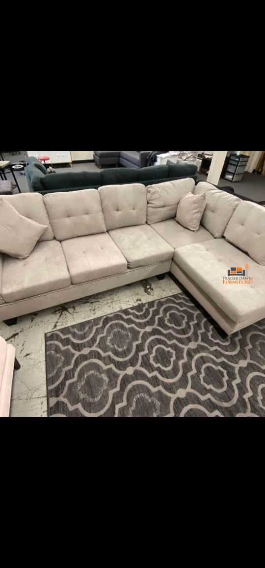 Brand New Mushroom Color Velvet Like Sectional Sofa (New In Box) 