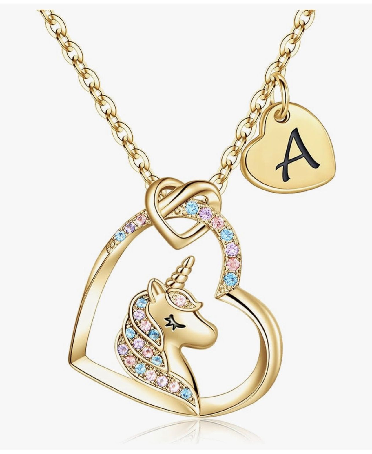 Hidepoo Stocking Stuffers for Teen Girls Kids - Colorful CZ Heart Pendant Initial Unicorn Necklaces for Girl Jewelry Birthday Gift Christmas Gifts for