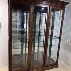Solid Wood Display Cabinet – Glass Shelves – $400 OBO