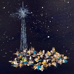 Christmas Star of Bethlehem 6 Holiday Theme Painting, 6 x 8, Original Hand Painted Artwork