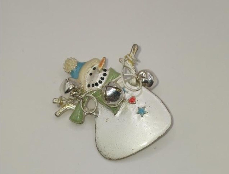 Avon Holiday Bells Snowman Pin, Silvertone