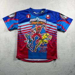 Vintage 2004 Power Rangers T Shirt Youth Jersey Size 5/6 Ninja Force Blue #2B