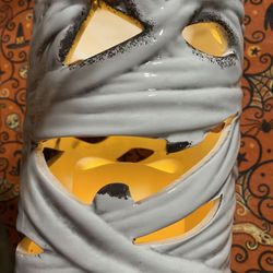 Ceramic, Mummy, With Faux Candle Halloween Decoration