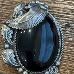 Vintage Sterling Silver Black Onyx Brooch / Pendant – Large Statement Piece
