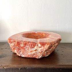 Italian JIM Tirrenia Alabaster Ashtray Large Heavy Vintage Hand Carved Orange 8”