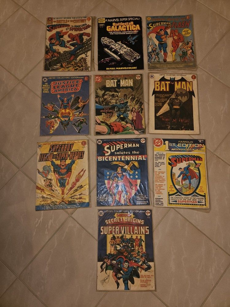 Vintage 1970s DC/Marvel Treasury Edition Lot (10 Comics) – Superman vs. Spider Man Batman Flash Keys – Bronze Age Oversized
