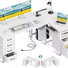 55” L Shaped Desk (White wood)