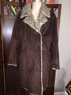 Beautiful faux suede and animal print fur coat