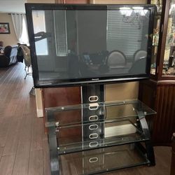 Panasonic Tv And Glass Tv Stand 