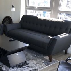 Gray Binetti 79” Mid-Century Modern Tufted Sofa by Emerald Home Furnishings