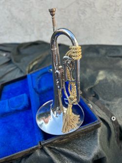 Silver Bugle with Decorative Tassel and Case
