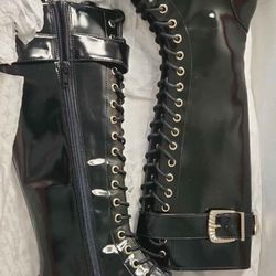 Gianni Bini Skyscraper Black Lace Up Knee High Boot