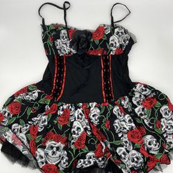 Lip Service Day of the Dead Skull and Roses Corset Dress, XL *BRAND NEW*