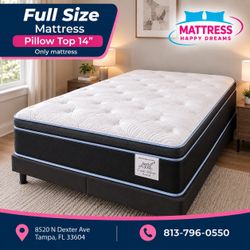 Full Size Pillow Top Mattress – 14” Thick | ✨ Brand New from Factory | Excellent Comfort | Also in Twin, Queen & King | 🚚 Same-Day Delivery
