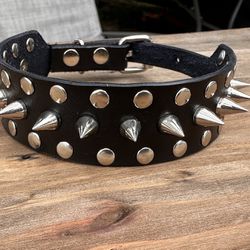 Spikes And Studs Leather Dog Collar 10 - 11.5 Inch Small Dog