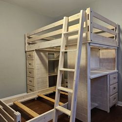 Twin White Bunk Bed. Real Solid Wood / Mesa Individual Blanca De Madera Real
