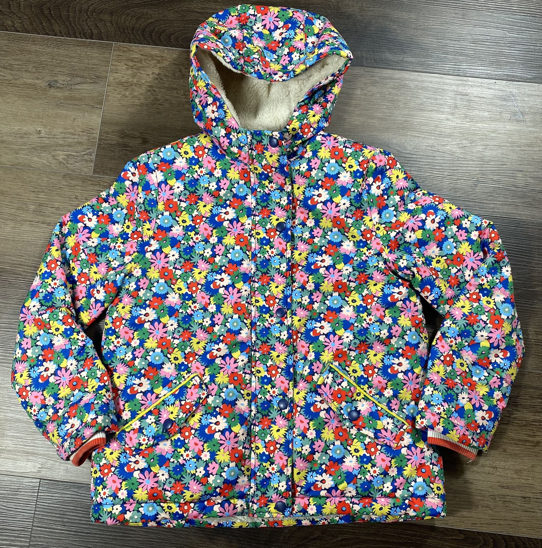 Mini Boden Floral Sherpa Lined Winter Parka Coat Girls 9-10