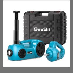 Seesii Electric Car Jack, 3 in 1 Hydraulic Jack with Electric Impact Wrench and Tire Inflator Pump, 5 Ton Portable Car Lift Kit for SUV Truck Easily C