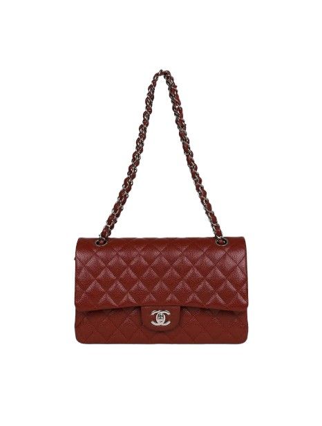 Caviar Quilted Burgundy Double Flap Medium Bag