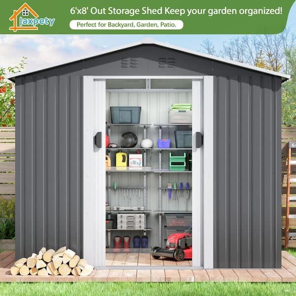 8x6 Outdoor Metal Storage Shed With Lockable Door Gray