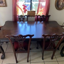 Wooden Rectangular Dining Table With 6 Chairs 