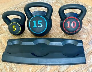 Kettlebell Set 5/10/15 Ib + Dumbbell Pairs 5 & 10 Ib - Buy Separately or Bundle