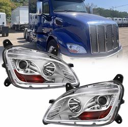 Halogen Headlight Assembly Pair Fit for 2013-2020 Peterbilt 579 Headlamps Compatible with 2011-2018 Peterbilt 587 (Driver + Passenger Side)