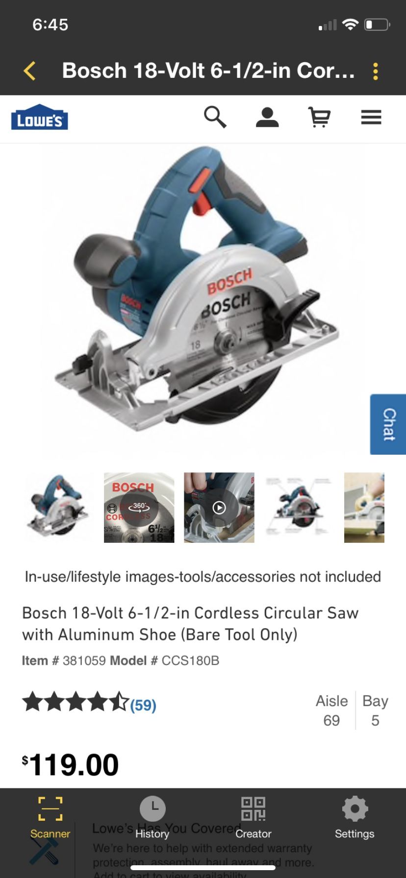 Bosch 18 volt 6-1/2-in Tool only. $70 OBO