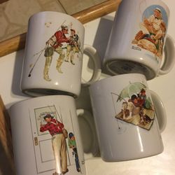 Lot Of 4 - Vintage 1987 Norman Rockwell Museum Collector's Mugs