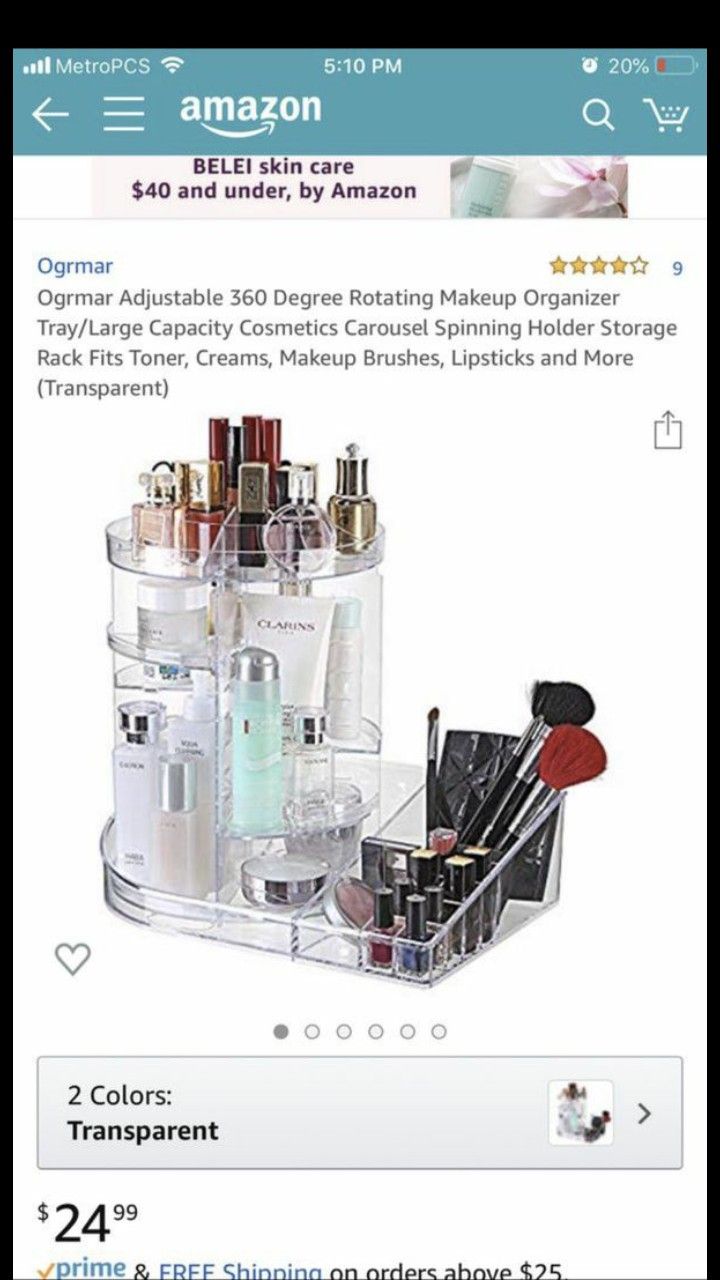 Ogrmar Adjustable 360 Degree Rotating Makeup Organizer Tray/Large Capacity Cosmetics Carousel Spinning Holder Storage Rack Fits Toner, Creams, Makeup