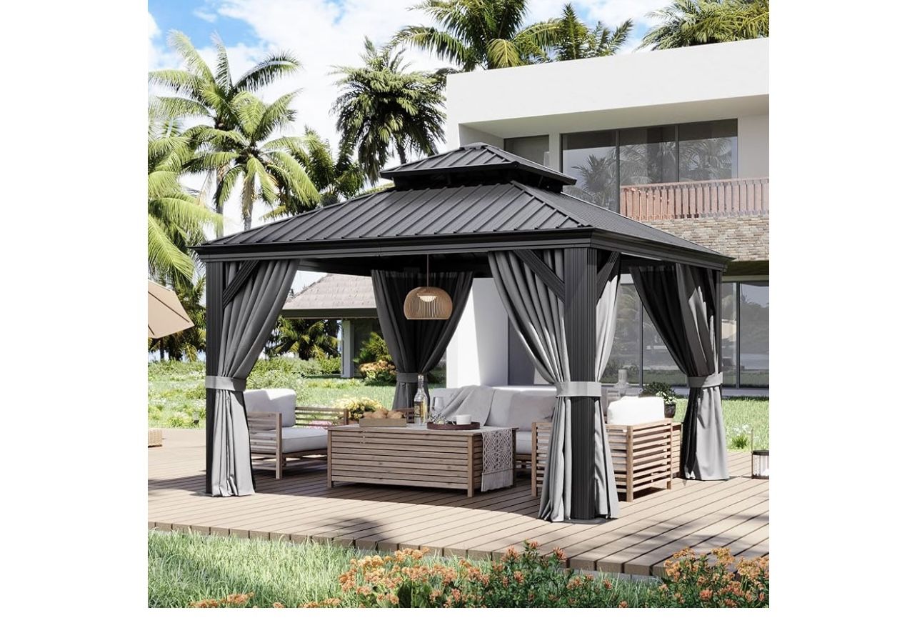New In Boxes, 12x12 Metal Hardtop Gazebo With Curtain And Netting