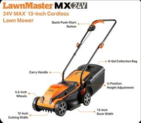 LawnMaster Electric Mower CLM2413A NEW In UNOPENED BOX-Cordless Mower 24V, 2 Batteries/Grass Catcher Included - Delivery Available