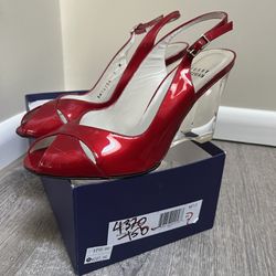 Stuart Weitzman Cachet Red Heels With Lucite Wedge New In Box 