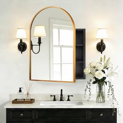 Modern Elegant Vanity Organizer with Removable Shelves, 19.7 x 29.9 Inches, Gold