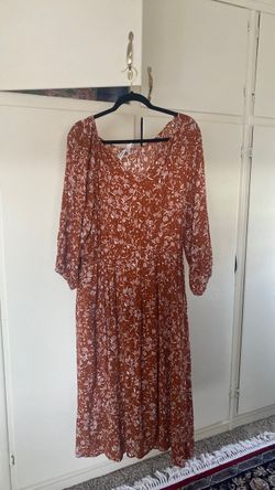 Rust Floral Midi Dress Long Sleeve