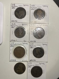 8 Old Bronze British Coins