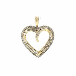 Woman’s Ladies 14k Yellow Gold Large 2” Inch Diamond Heart Pendant with Baguette Accents GP3114609