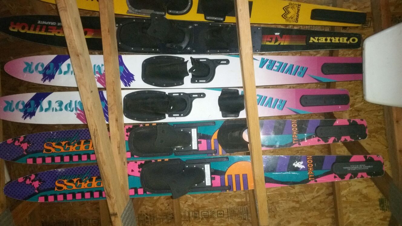 Water skis slalom ski wake board knee board