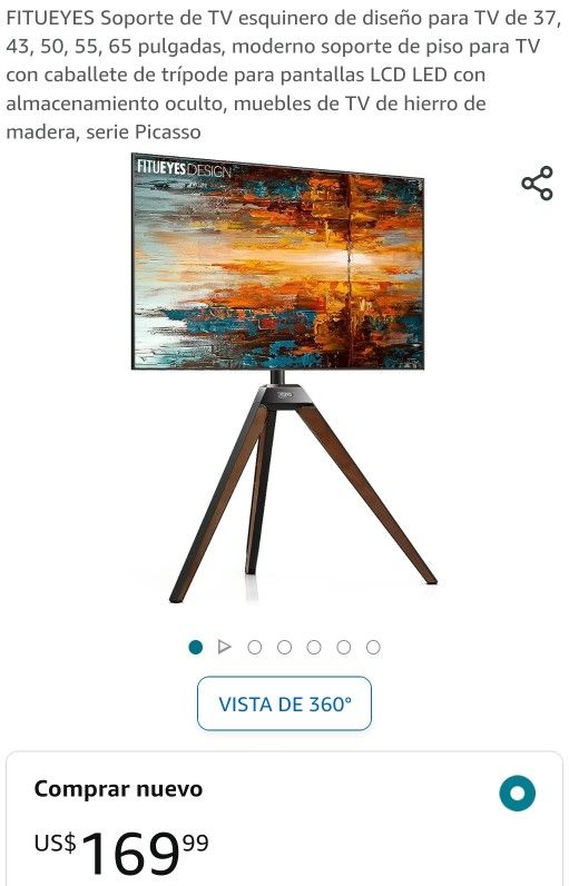 FITUEYES Soporte de TV esquinero de diseño para TV de 37, 43, 50, 55, 65 pulgadas, moderno soporte de piso para TV con caballete de trípode para panta