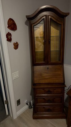 Vintage Wood Secretary Desk Cabinet
